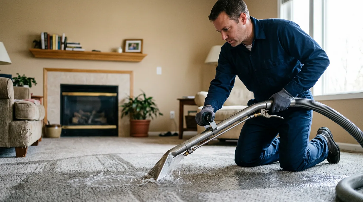 Water damage restoration technician working near Webster, IA
